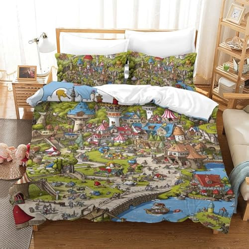 GZCVBDYUY Vergnügungspark 3D Gedruckt Bettwäsche Sets 3 Teilig Bettbezug Set Mit Kissenbezügen Soft Microfaser Luxus Modern Mit Reißverschluss Für Erwachsene Und Kinder Single(140x200cm)