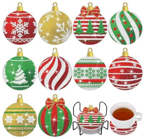 10 Pcs Dessous de Verre Diamond Painting Noël, Coaster de Peinture Diamant avec Support, Diamond Painting Coaster, Broderie Diamant Dessous de Verre, pour Kits de Peinture Diamant, Décoration de Table