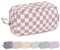 Narwey Kulturtasche Damen Kosmetiktasche Make up Tasche Damen Kulturbeutel Schminktasche Kleine, Makeup Tasche Makeup Bag (Dusty Pink Schachbrett-1,Groß)