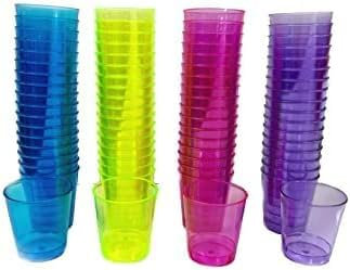 72 Plastic Shot Glasses, Neon Plastic Shot Cups, Jelly Tastings Desserts, Weddings Birthday, 30ml, Set of 72, Reusable