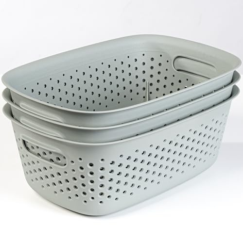 KONZEPT 3er Aufbewahrungsbox ohne Deckel klein 3,5 l, Aufbewahrungskorb aus Kunststoff, Farbe grünlich