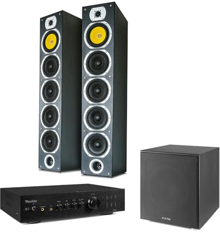 Fenton HiFi Tower Speaker System with Subwoofer, Floor Standing Speakers, Amplifier & Cables – Bluetooth, Optical Input, RCA Line Inputs, 12” Active Subwoofer for Home Stereo, TV | stereo system