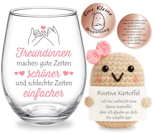 Tixlux Geschenk für Freundin Frauen Weingläser Geburtstagsgeschenk für Frauen Freundschaftsgeschenk Dankeschöngeschenk Personalisiertegeschenk für Beste Freundin 450ml (Freundinnen)