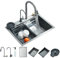 TVTIUO Fregadero de Cocina Multifuncional, Fregadero de Cocina de Acero Inoxidable, Fregadero de Cocina con Lavavasos y Dispensador de Jabón (60x45cm), con Gris Plomo, Grifo Extraíble, Agua Pura