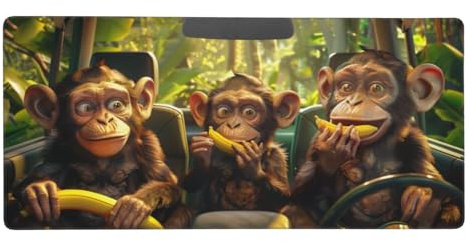 Mexpekil Large Mouse Mat Animal Monkey Bananas Pattern Non-Slip XL Mouse Pad 900x400 MM, Long Gaming Keyboard Mat with Rubber Base for Office Extended Computer Desk Pad