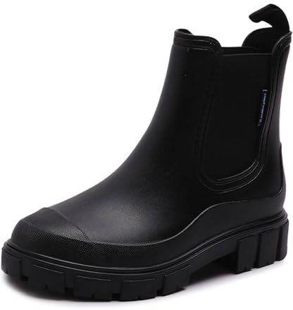 DRECAGE Stivali Pioggia Donna Impermeabile Antiscivolo Stivali Chelsea Corti da Donna Comode Stivali di Gomma Giardinaggio Scarpe Nero 38