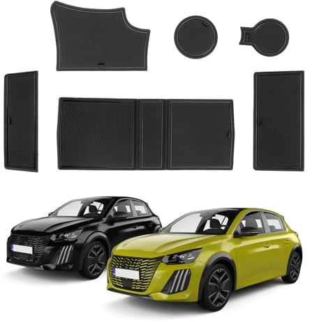 ECOZEN Gummimatten Antirutschmatten für Peugeot 208/e-208/2008/e-2008 Restyling 2020-2025 wasserdicht rutschfest Gummimatte Anti Rutsch Matte für Mittelkonsole Becherhalter Ablageboxen Türnaht schwarz