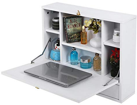 MechKit Wandklapptisch, Wandtisch Klappbar mit Ablagefächern & Schublade, Klappbarer Computertisch, Schreibtisch für Kleine Räume & Home Office, 60 x 50 x 15 cm, Weiß, Wall Mounted Computer Desk