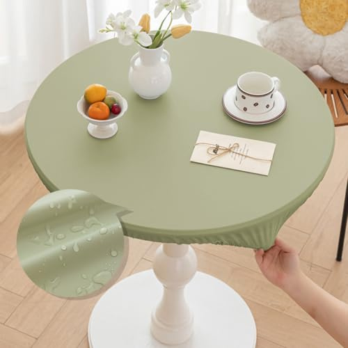 Morbuy Tischdecke Rund 130 cm, für Tische von 110 bis 120 cm, PU-Leder Outdoor Tischdecken Wetterfest, Abwaschbar Grün Klein Gartentischdecke Table Cloth für Garten, Draußen