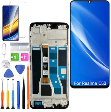 HLYGZX RMX3760 - Pantalla LCD de repuesto para Realme C53 (negro con marco)