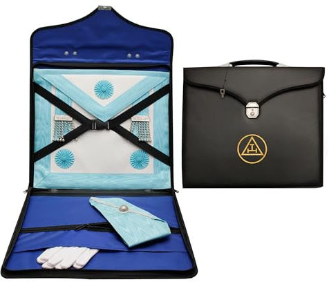 MASONS & REENACTMENT HUB Royal Arch Schürzenetui - Royal Arch Machine Stickerei | Kunstledertasche für Freimaurer Regalia mit hartem Griff, Schloss, Gurt & Innentasche - MM/WM