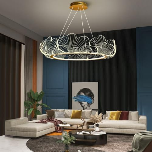 Trutipon Kristall Kronleuchter Moderne Goldene LED Pendelleuchte 48/68cm Höhenverstellbare Fernbedienung Hängelampe Acryl Ginkgo Blatt Design Wohnzimmer Esszimmer Schlafzimmer Deckenbeleuchtung