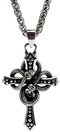 IMINI Collana gotica a forma di serpente per uomo e donna, ciondolo a forma di crocifisso cobra vintage, con catena in acciaio inossidabile da 60 cm, idea regalo personalizzata punk hip hop