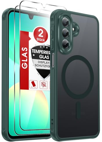 LeYi für Samsung Galaxy A26 5G/4G Hülle für Magsafe mit 2X Panzerglas-Grün | Handyhülle Ultra Dünn Magnetisch Schutzhülle Schutzglas Matt Transluzent Stoßfest Handy Phone Case Cover 128gb A 26