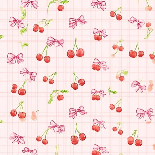 DERUINVAIO Self Adhesive Feature Removable Cute Cherry Pink Bow Grid Peel and Stick Vinyl Wallpaper Roll, Sticky Lining Paper for Bedroom, Living Room, Kitchen Walls