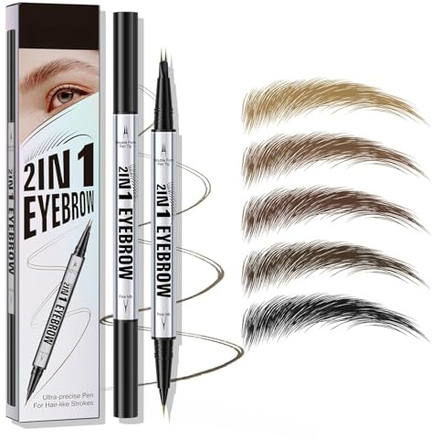 Microblading Augenbrauenstift Wasserfest, Eyebrow Pencil mit 2 Mikrogabelspitzen & Präziser Pinselspitze, 2-in-1 Augenbrauenstift Härchenzeichnung, Wischfest, Langanhaltend, NatüRlicher (Schwarz)