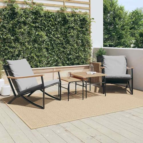QUAHEAS 4-TLG. Balkonmöbel Set mit Kissen Schwarz Stahl, Textilene, Gartensessel & Couchtische, Outdoor Gartenmöbel Lounge Set für Terrasse, Grau