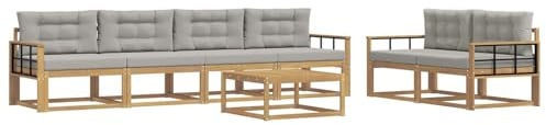 vidaXL Outdoor-Sofagarnitur mit Kissen 6 pcs Weiß und Hellgrau, Gartenmöbel, modernes Outdoor-Sofa Set, modulare Sitzgelegenheiten, Loungemöbel für deinen Garten