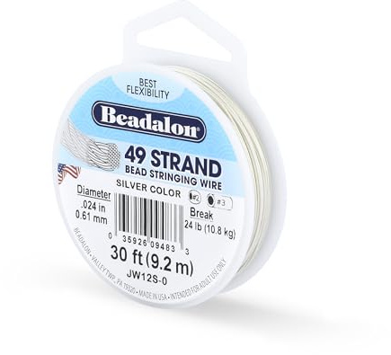 Beadalon 0.61 mm Diameter 9.2 m Reel 49 Strand Wire, Silver | 49 Micro-Wire Strands Offer Greater Flexibility, Strength and Durability, Stainless Steel with Polished Finish, Made in USA