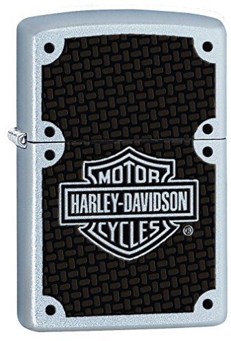 Harley-Davidson Zippo Lighter Carbon Fibre Effect Logo Satin Chrome