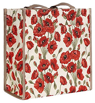 Signare Gobelin Rot und Weiß Damen Einkaufstasche Schultertasche mit Mohn (Shop-POP), Mohnblume/Ausflug, einfarbig (Poppy/Getaway Solids), Medium