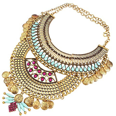 YAZILIND ethnische Art Resin Strass Bib Statement Choker Goldkragen-Halskette für Frauen Schmuck-Geschenk