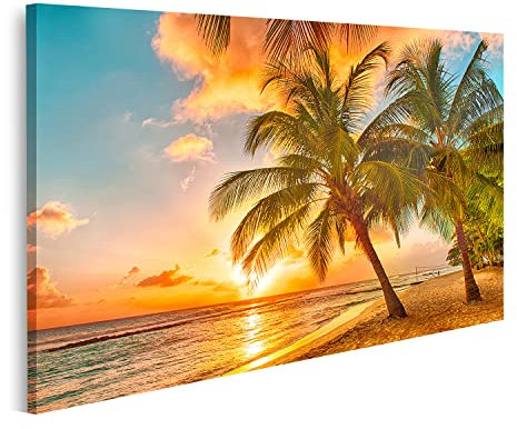 islandburner Bild auf Leinwand Schöner Sonnenuntergang Über Dem Meer Mit Palmen Karibik Barbados Bilder Wandbilder Poster