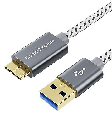 CableCreation USB 3.0 Type A to Micro USB Cable, Super Speed Short Braided USB 3.0 to Micro USB Cord for External Hard Drive, HD camera,Samsung Note 3/Galaxy S5/N9000,1ft/30cm,Space Gray Aluminum