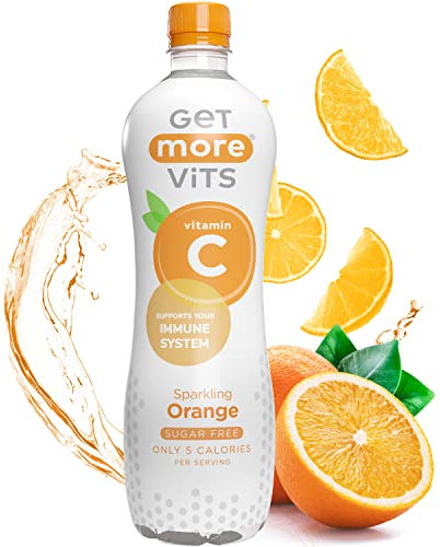 Get More Vits - Vitamin C Sparkling Orange Flavoured Spring Water (12 x 500ml), Sugar-Free, Low-Calorie, Stronger Immune System, Faster Iron Absorption, Tangy, Refreshingly-Fizzy, Vegetarian, Vegan