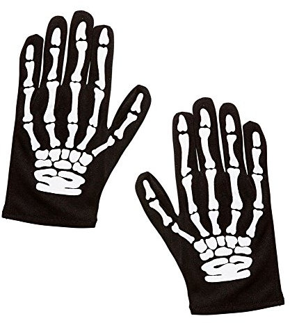 shoperama Kinder Skelett Handschuhe Schwarz Hände Finger Knochen Halloween Horror Kostüm-Zubehör