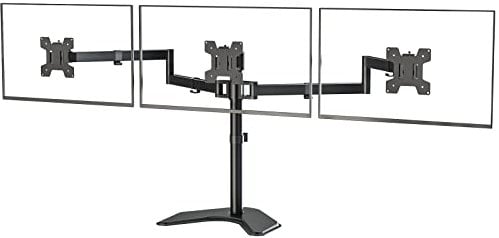 WALI Triple Monitor Stand for Screen Up to 27 Inch, Freestanding Articulating Triple Monitors Arm with Tilt Swivel Rotate, Adjustable 3 Monitor Arm Holds Up to 10 kg, VESA 75 & 100mm, Black (MF003)
