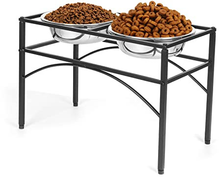 Holdfiturn Raised Dog Bowls Dog Food Bowl Double Pet Feeder Dog Bowls Elevated Pet Feeder with Two Stainless Steel Bowls Water Food Feeding Bowls Elevated Pet Feeder Dishes (M)