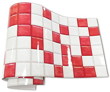 Hiseng Stile Mosaico a coloriPellicole Adesive per Mobili e Pareti,Rotoli Carta Adesiva Altissima Risoluzione con Varie Misure,Wrapping mobili Piastrelle tavoli (Rosso Rubino,20x240cm)