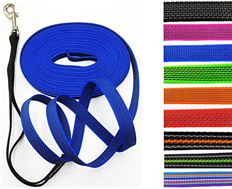 Schleppleine gummiert MIT RUCKDÄMPFER 1m - 30m / 20mm breit/für mittlere und große Hunde MIT/OHNE Handschlaufe (8m MIT Handschlaufe, Blau gummiert)