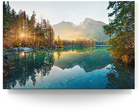 BilderKing Wandbild Wasserfall Hintersee Bayern - 150cm x 100cm Leinwand auf 4cm Keilrahmen