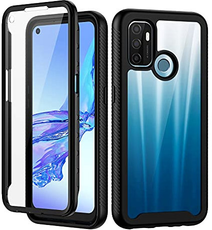 seacosmo Oppo A53S Hülle, 360 Grad Rugged Handyhülle Oppo A53S / A53 mit eingebautem Displayschutz, Schwarz