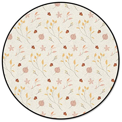 YWJFASHION Retro Farbe Luxus Europäischen Stil 3D Runde Teppich Herbst Gelb Blätter Kiefer Nüsse Runde Teppich for Wohnzimmer Schlafzimmer Flure (Size : Diameter 100cm)