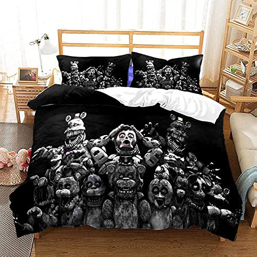 DDONVG Five Nights at Freddy's Bettwäsche-Sets Mit Kissenbezug,Kinderbettwäsche Microfaser Niedliches Cartoon-Motiv Dekorativer Bettbezug (12,135 * 200)