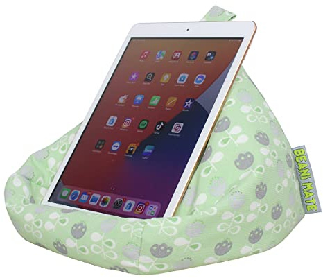 BEANI MATE Green Scandi Flower iPad and Tablet Cushion Stand - Bean Bag Stand For Any Device - Securely Holds at Any Angle