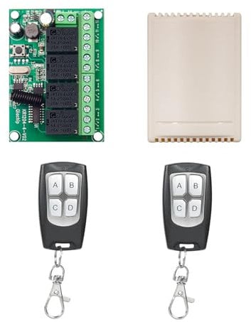QIACHIP Interruttore di controllo remoto wireless DC 12V 24V 4CH 10A Ricevitore relè a radiocomando a 4 canali 433Mhz con 2 trasmettitori RF, per luci, porta del garage, motore