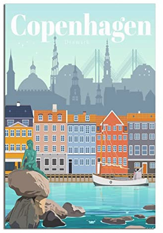 Copenhagen Dänemark Vintage Reiseposter Gemälde Poster Modern Geschenk Schlafzimmer Deko
