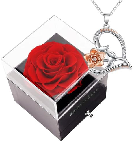 DEESOSPRO® Ewige Echte Rose Geschenk Box mit Halskette für Frauen, Muttertagsgeschenk, Geschenk zum Valentinstag, Geburtstagsgeschenk für Mädchen/Ehefrau/Freundin
