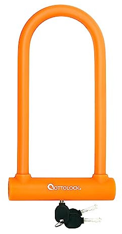 OTTOLOCK Sidekick XL - Candado en U de tamaño completo | Candado ligero con revestimiento de silicona, color naranja