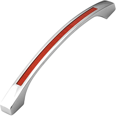 Decoranddecor Glow Bow Polished Chrome Kitchen Bathroom Bedroom Cabinet Door Knobs Drawer Furniture Handles (160mm Hole Center, Chrome + Red)