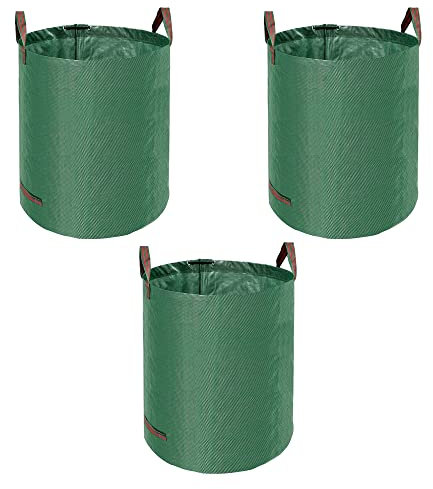 KAV Heavy Duty Garden Waste Bags - Large Garden Bag with Handles - Waterproof Rubbish Refuse Sacks - Pack of 3 (Green - 272L)