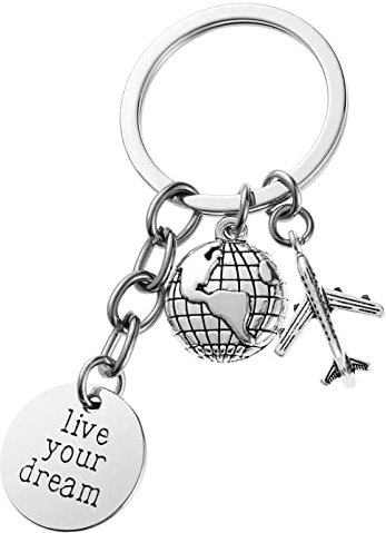 PRETYZOOM Weltreisender Schlüsselanhänger Lebe Deinen Traum Flugzeug Schlüsselanhänger Flugzeug Erde Anhänger Reisegeschenk Für