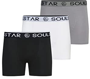 Soulstar Herren Boxershorts 3er Pack Basic Unterhosen S2_Boxer_3er-Black_Grey_White-S