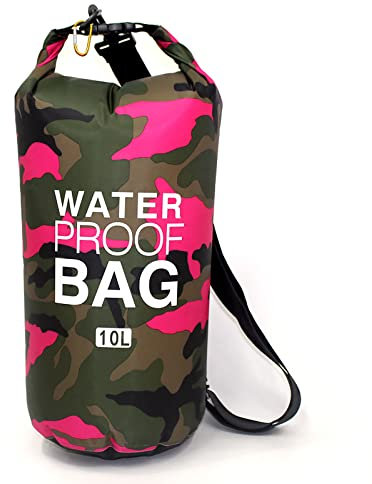 JAMUILS Dry Bag Wasserdichter Beutel 10L, Umhängetasche Packsack für Kayaking Boots-Ausflug Kanu/Rafting/Snowboarding/Sea to Summit (Tarnung Rosa)