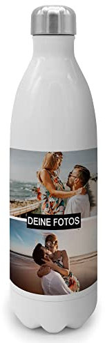 PhotoFancy® - Personalisierte Trinkflasche 'Collage' - Thermo-Trinkflasche mit eigenem Foto selbst gestalten - Thermosflasche aus Edelstahl - 1000 ml - Layout Collage 2 Bilder