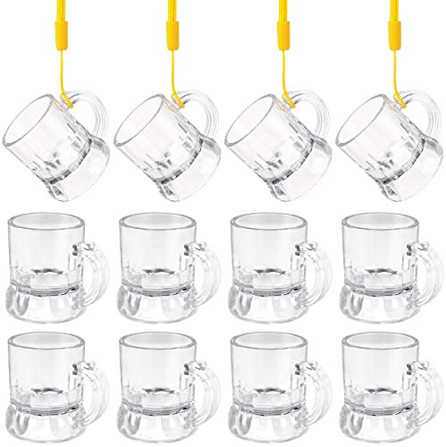 Hainue 12 Stück Schnapsglas zum Umhängen,Shotgläser Becher Kunststoff, gelbe Schnur, Set Schnapsgläser Mini-Weingläser aus durchsichtigem, für Tequila Wodka Bier Wein (Weiss)